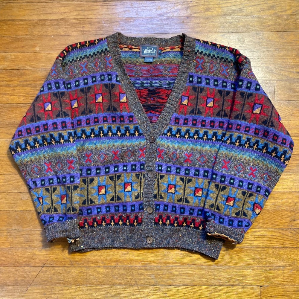 Woolrich Vintage Southwestern Wool Cardigan Sweater Womens Medium Multi Color